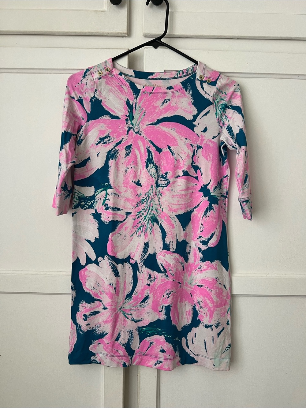 Lilly Pulitzer Girls Pink & Teal Floral Kids 3/4 Sleeve Dress